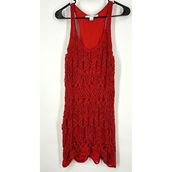 Diane Von Furstenberg Vintage Crotchet Orange Sparkle Mini Dress Large - Picture 1 of 5